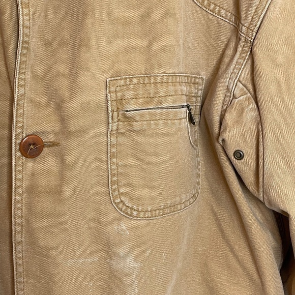 Vintage L.L .Bean Chore Jacket Coat Size LT Beige Wool Blend Button In Lining - Picture 11 of 14